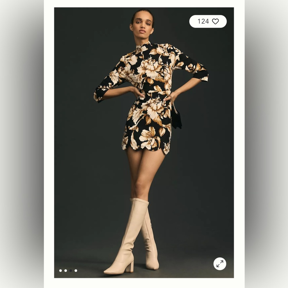 Anthropologie Maeve Mock-Neck Scalloped Shift Mini Dress,Size 8,NWT